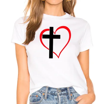 Jėzaus Kryžiaus Meilė, Grafinis Tee marškinėliai Moterims Vasaros trumpomis Rankovėmis Viršuje Harajuku Krikščionių Religinės Moterų marškinėliai Atsitiktinis Baltos spalvos marškinėlius