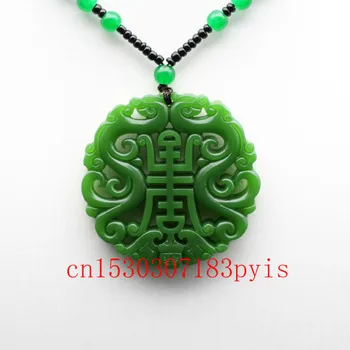 Natūralaus Green Jade Dragon Pakabukas Karoliai Kinijos dvipusis Tuščiaviduriai Raižyti Žavesio Papuošalų Mados Amuletas Vyrams, Moterims, Dovanos