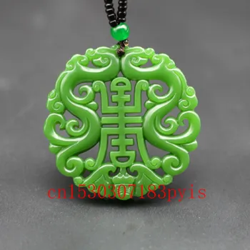 Natūralaus Green Jade Dragon Pakabukas Karoliai Kinijos dvipusis Tuščiaviduriai Raižyti Žavesio Papuošalų Mados Amuletas Vyrams, Moterims, Dovanos