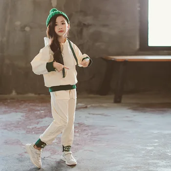 2020 m. Mergaičių sportiniai Kostiumai Vaikų Pavasario Komplektus Medvilnės ilgomis Rankovėmis Hoodies Palaidinės + Kelnės Mados Paauglių Mergaičių Komplektus 2vnt