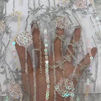 Aukštos kokybės karoliukai siuvinėjimo prancūzijos akių aukso blizgučiai Afrikos nėrinių audinys, Nigerija nėriniai, vestuvių suknelė 
