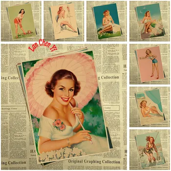 II pasaulinio Karo Seksualus Pin iki Mergina Retro Plakato Kraftpopieris Sexy Lady Menas, Plakatų ir Sienų lipduko