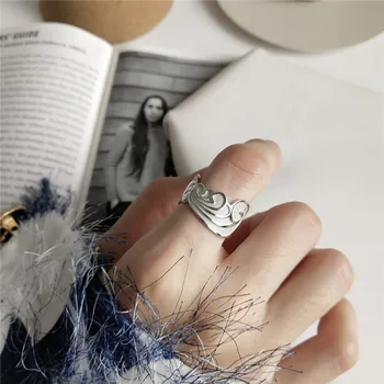 POFUNUO Nekilnojamojo 925 Sterlingas Sidabro Asmeninį Originalus dizainas Keistokas Debesys Nišą Žiedai Moterų Gryno Sidabro Geometrinis Vestuvių Žiedai
