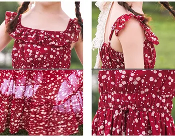 Gėlių Suknelė 2020 Ilga Lininė Suknelė Šifono Camisole Princesė Dress Polka Dot Puoštas Vintage Suknelė Mergaitėms Vasaros Suknelė Vaikai Aprengti