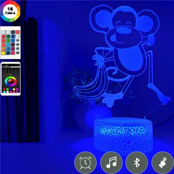 3D LED Nakties Šviesos Beždžionė Valgyti Bananų Modelio Diagrama 7 Spalvų Persirengimo Kambarys, Apdailos Veiksmų Skaičius, Žaislai Cloc Bazės Stalo Lempa