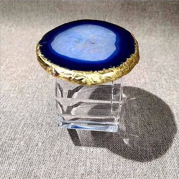 Natūralus Agatas Geode Gabalas Servetėlių Žiedas Electroplated Aukso Modernus Minimalistinio Agatas Servetėlių Žiedas Crystal Healing Namų Stalo Decora