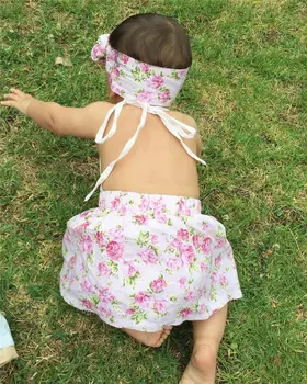 2018 naujas vasaros mielas kūdikių drabužiai Gėlių spausdinti Kūdikių Mergaičių Komplektus nustatyti Kūdikio apynasrio bodysuit Viršuje, Sijonas Apranga 3PCS Drabužių Rinkinys