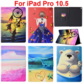 Stand Case For iPad Pro 10.5 Padengti Krepšys ipad 3 oro 10.5 colių Korpuso Laikiklis Su Kortelės Lizdas Kišenėje Mergina Lokys Spalva Jūros Spausdinti