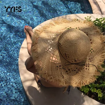 Lafite šiaudų skrybėlę, moteris turizmo vasaros paplūdimio bžūp Tuščiaviduriai rankinis skydelis lauko atostogų mados apsauga nuo saulės, meno sombrero mujer