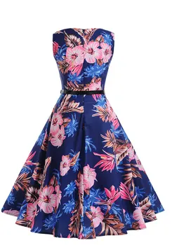 NANABUBU Moterų Suknelė Retro Vintage 1950 60s Rockabilly Gėlių Sūpynės Vasaros Suknelės Elegantiškas Diržas Tunika Vestidos Skraiste, Negabaritinių