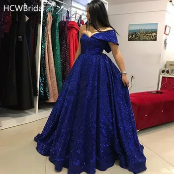 Nuostabi Royal Blue Blizgančiais Oficialų Vakarinę Suknelę Vienos Pečių Linijos Ilgio Prom Chalatai Naujas Užsakymą Blizgančių Moterų Suknelės, Šaliai