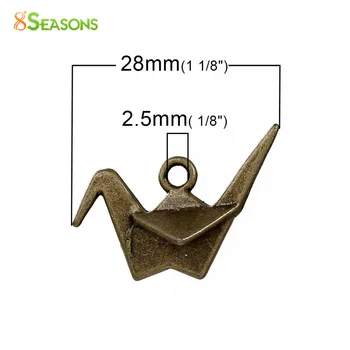 8SEASONS Mados 3D Pakabukai Pakabučiai Origami Kranas Antikvariniai Bronzos 28mm(1 1/8