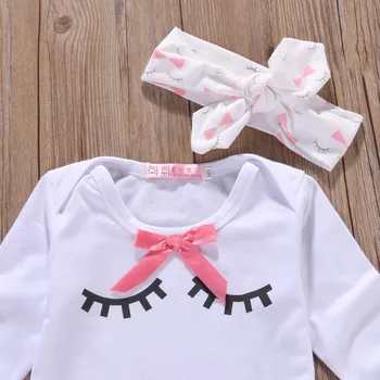 Naujas gimęs Kūdikis, Kūdikis mergaičių drabužių nustatyti 2019 m. Pavasarį Blakstienos Spausdinti Marškinėliai+Kelnės+Lankelis Bamblys Kūdikių mergaitės, apranga rinkiniai