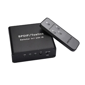 Skaitmeninis Optinis Audio Switch SPDIF/TOSLINK Optiniai Garso 3X1 Switcher Splitter Extender su infraraudonųjų SPINDULIŲ Nuotolinio valdymo pultelis Full HD(ES Plu