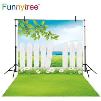 Funnytree fonas fotografijos studija pavasario žolė, tvora, vaikų gėlių lapai gamtos fone photobooth photocall