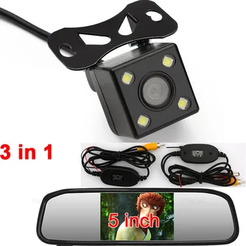 Automobilinis HD Vaizdo Auto Stovėjimo Ekranas 4 LED Naktinio Matymo CCD Automobilio Galinio vaizdo Kamera 5