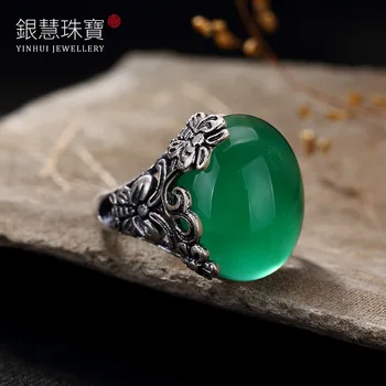 Natūralus žaliasis agatas žiedas su 925 sterlingas sidabro žiedas moterims žiedai nuvarytas papuošalai 925 žiedo natūralaus akmens papuošalai rubino žiedas