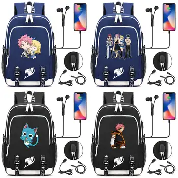 Mados Spalvotų Anime ir Animacinių filmų Fairy Tail USB Berniukas Mergaitė Knygą Mokyklos maišą Moterys, Paaugliai, Vyrai Nešiojamojo kompiuterio Kuprinė Packsack