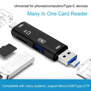 Daugiafunkcinis Micro USB 2.0 Tipas-C TF Saugumo Digital Card Reader OTG Adapterio Kompiuterio, Nešiojamojo kompiuterio Saugumą, Skaitmeninės Kortelės Multi Slo
