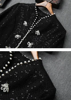 Rudenį ir žiemą moterų naujos V-kaklo tvido megztinis švarkas + zawalcowany sijonas mažas kvepalų suitT3715