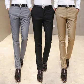 Vyrų kostiumas kelnės /Vyrų aukštos kokybės grynos spalvos, slim Fit verslo Kostiumą-kelnes/Vyrų high-end laisvalaikio plonas kojų kelnės Mados