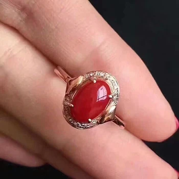 Sidabro juvelyriniai dirbiniai didmeninė 925 gryno sidabro inkrustacijos natūralus raudonasis koralas moterų žiedas Mini persikų sodo