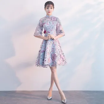 Seksualus Kinijos Vestuvių Suknelė Qipao Mini Cheongsam Mados Trumpas Žalia Qi Pao Tradicinis Moterų Vakare Gown Kinijoje Nuotaka Tradicijas
