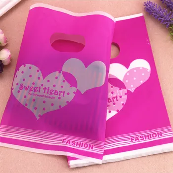 2016 m. Naujo Dizaino Didmeninė 100vnt/lot 15*20cm Hot Pink Dvigubai Saldus Širdies Plastiko Šiuo Dovanų Pakavimo Krepšiai