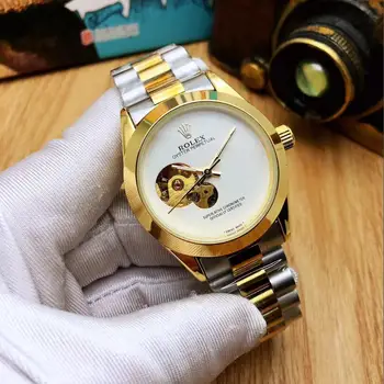 Rolex - Mados Prekės ženklo Automatinė Mechaniniai Laikrodžiai vyriški Vandeniui Skeletas Riešo Žiūrėti Su moterimis, vyrai Odinis dirželis 008