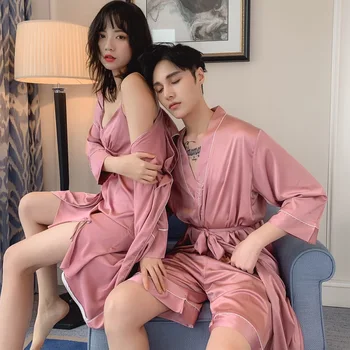 Pora 2VNT SKRAISTE Nustatyti Namų Drabužių Intymus apatinis Trikotažas Satino Seksualus Kimono Suknelė Sleepwear Vasaros Naują Mėgėjams Homewear Pižamą