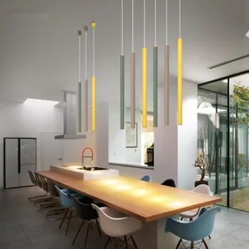 Modernios minimalistinės kūrybos ilgas kotas macaron sieniniai šviestuvai šiaurės restoranas cilindro ilgas vamzdis baras žibintas