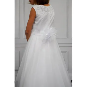 2021 Puošnus, Baltos spalvos Nėrinių Vien Pirmos Komunijos Suknelės Mergaitėms Tiulio ir Satino Scoop Gėlių mergaičių Suknelės Vestuvėms