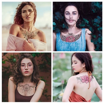 Moterų tatuiruotės vandeniui seksualus krūtinkaulio laikinos tatuiruotės krūties underboob gėlių nėrinių drugelio tatuiruotė netikrą kūno lipdukai krūtinės