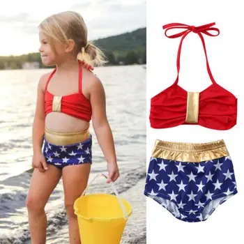 Bamblys Vaikas Baby Girls Bikini Komplektas Star Spausdinti Vaikas Maudymosi Kostiumėlis Vasaros Merginų Paplūdimio Maudymosi Kostiumas