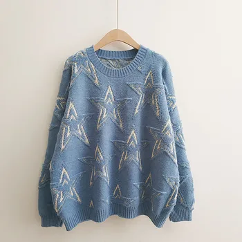 Megztinis ir Megztiniai Oneck Žvaigždės Modelis Džemperiai laisvo Stiliaus negabaritinių Trikotažas kašmyro megztinis Žiemą Nauja Moteris