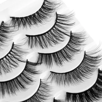 5 Poros 3D Mink Plaukų Netikrų Blakstienų Sumaišyti Stilius, Rankų darbo Natūralūs Ilgų Blakstienų Wispy Purus Daugiasluoksnės Blakstienas Daugkartinio naudojimo