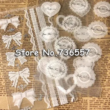 KARŠTA! [10 maišelių/lot] Apie 80pcs balta nėrinių dekoratyvinė pvc lipdukai, vestuvių dekoravimo, dovanų sandarinimo lipduką 