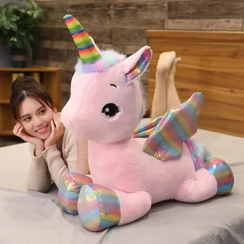 Karšto Huggable Mielas vienaragis svajonė vaivorykštė pliušinis žaislas aukštos kokybės rožinės spalvos arklys saldus mergina namų dekoro miega pagalvę dovanų vaikams