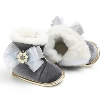LONSANT Naujagimiui mergaitės Lovelę Batai Kietas medvilnės batai Pearl Gėlių Išlaikyti Šiltas anti-slip Minkštas vienintelis Sniego Batai žieminiai batai