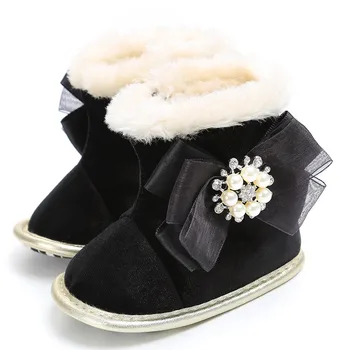 LONSANT Naujagimiui mergaitės Lovelę Batai Kietas medvilnės batai Pearl Gėlių Išlaikyti Šiltas anti-slip Minkštas vienintelis Sniego Batai žieminiai batai
