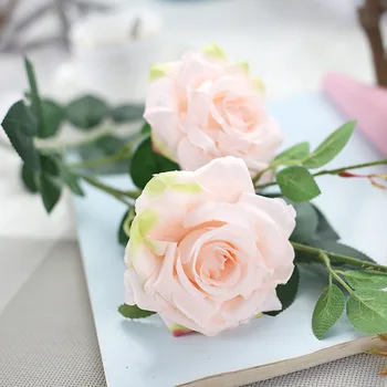 3 galvutės/puokštė šilko arbata, rožių aukštos qualit dirbtinių gėlių vestuvių gėlių puokštė dekoratyvinis namų kambario apdaila