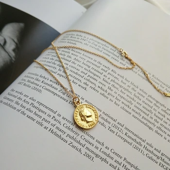 Besimpol Nekilnojamojo 925 Sterlingas Sidabro Dolerio Monetos Karoliai Raundo Aukso Karoliai Pakabukas Moterų Šalies Moterų Prabanga Fine Jewelry