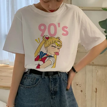 Sailor Moon marškinėlius moterims harajuku kawaii tumblr balti marškinėliai plius dydis grunge t-shirt marškinėliai derliaus harajuku