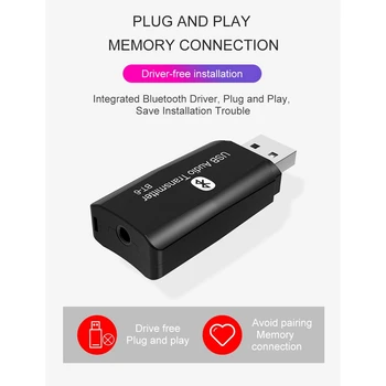 USB Bluetooth 5.0 Imtuvas 3.5 mm Jack HIFI Stereo Audio Adapteris TELEVIZIJA PC Speakers