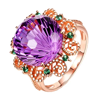 Mados Vestuvių Žiedas Su Violetine Cirkonis Akmuo, Elegantiškas, Spalvingas Suktinis Gėlių Lapų Vestuvės Vestuvinis Pažadas Žiedai Moterims