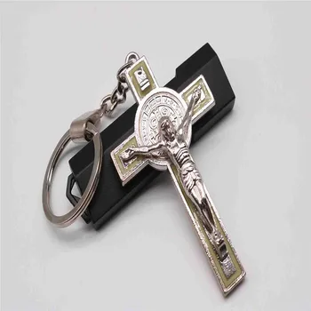 Religinių Jėzus žavesio didelis kryžius key chain rankų darbo kryžius apskritime, Krikščionių kryžiaus Jėzus key chain papuošalai automobilio raktų žiedas.