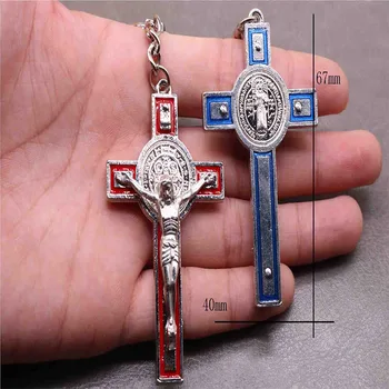 Religinių Jėzus žavesio didelis kryžius key chain rankų darbo kryžius apskritime, Krikščionių kryžiaus Jėzus key chain papuošalai automobilio raktų žiedas.