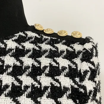AUKŠTOS KOKYBĖS kilimo ir tūpimo Tako 2019 Stilingas Dizainerio Markės Dress Moterų Liūtas Mygtukai Mirguliavimas Tvido Houndstooth Vakarienė Suknelė
