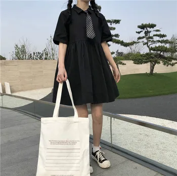 Japonijos Saldus Lolita Suknelė Moterims Vasaros Preppy Stilius Studentų JK Mokyklos Vienodos Mini Suknelė Mergaitėms Juoda Balta Laisvi Marškinėliai, Suknelės