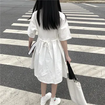 Japonijos Saldus Lolita Suknelė Moterims Vasaros Preppy Stilius Studentų JK Mokyklos Vienodos Mini Suknelė Mergaitėms Juoda Balta Laisvi Marškinėliai, Suknelės
